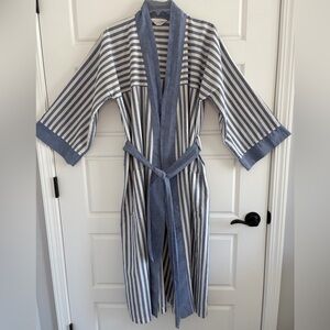 Christian Dior Monsieur Vintage Cotton Blue White Striped Robe One Size
